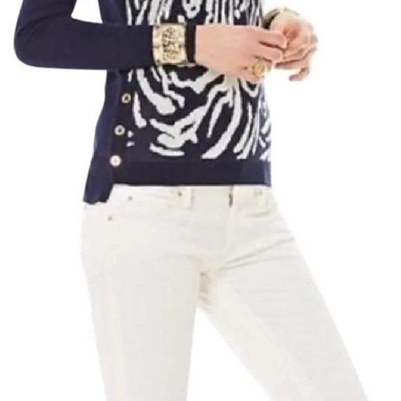 NWT LILLY PULITZER TRUE NAVY JACQUARD NILA SUMMER/FALL SWEATER GREAT SWEATER!!! - Picture 6 of 13